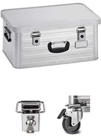Enders ® Set de Caisse en aluminium 47 L avec cadenas et roulettes de transport | Malle metallique | Boite de rangement en metal | Cantine en Alu | Boîte à outils métallique complete | Boites