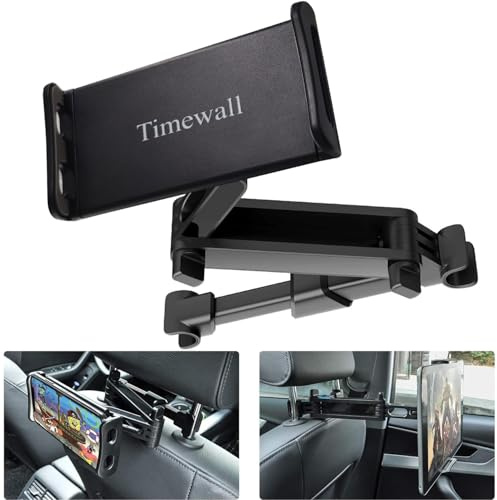 Timewall Car Headrest Tablet Mount, Backseat Seat Universal Cell Phone Holder 360 Swivel Rotating Angle Adjustable Stretchable for iPad iPhone, Samsung, Switch, 5-11 Tablet Phone Black