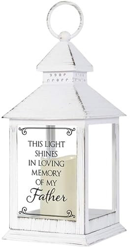 Lanterna commemorativa bianca invecchiata con candela senza fiamma. Tradizionale 11H x 4L x 4W Padre
