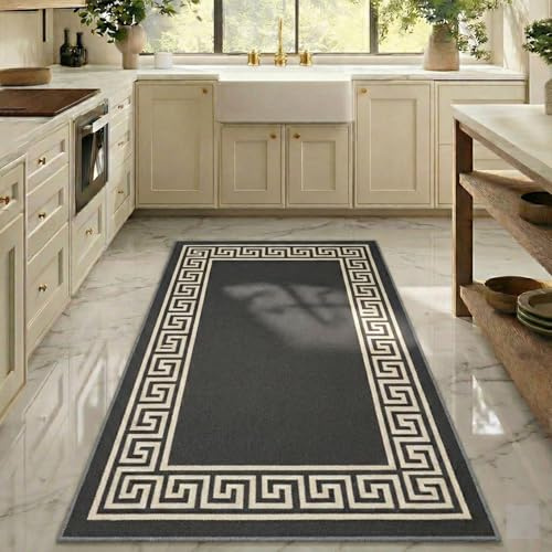 PHP Runner Rug Washable Non-Slip Carpet | 80 x 150 cm Heavy Duty Long Hallway Carpet Runner Machine Washable, Living Room, Kitchen and Bedroom Anti-slip Floor Mat-Dark Grey&Cream,80 x 150cm -L Runner