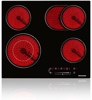 ThermoMate 60cm Table de cuisson Vitrocéramique 4 Feux 6600W Encastrable Plaque Vitrocéramique Intégré, Commande Tactile, Verrou Pour Enfants, Minuterie