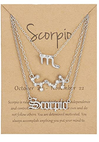 ShiQiao Spl Astrology Necklace - Silver Star Pendant for Women & Men - Horoscope Necklace - Multi Layer 3 Pcs - Birthday & Christmas Gifts for Girls & Boys