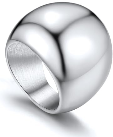 Bague Homme Jonc Acier Inoxydable Gros Anneau Jonc Femme Pouce Garçon Main Mariage Amitié Punk Argenté-23.5mm Bijoux Cadeau Anniversaire Sain Valentin Noël