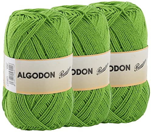 Gomitolo Filato 220 Metri di 100% Cotone Perfetto per Maglia e Uncinetto – Colore Kiwi 100 gr x 3 Pezzi