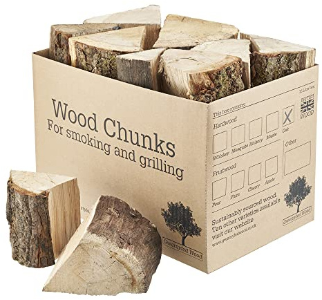 Oak Wood Chunks 3Kg (10 Litres) for Smoking Food - (10 Species to Choose from) Kiln Dried Wood - Oak Chunks for Smoking Food on BBQ’s/Barbeques.