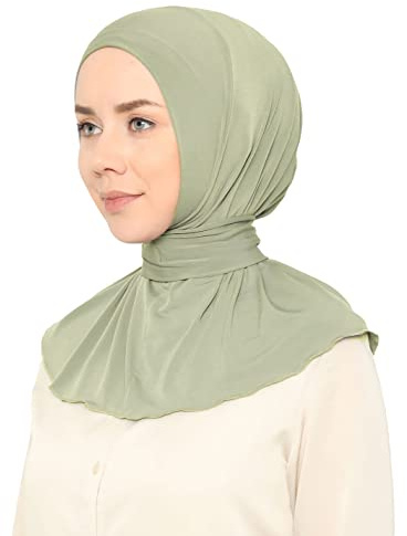World of Shawls Ready To Go Instant Hijab für Damen Mädchen Frauen mit Raffhalter Knöpfen Premium Qualität Jersey Schal, salbeigrün, One size