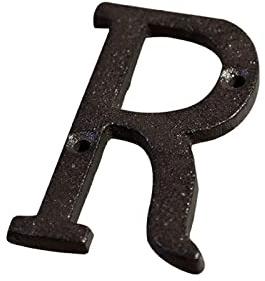 Números Placa Casa Hierro Fundido 3D 0-9 Letras A-Z Decoración Pared Negra Puerta 8 cm Letrero Metal con Tornillos para Dirección Exterior Buzón Interior Hotel Dormitorio Café Patio Calle (R)
