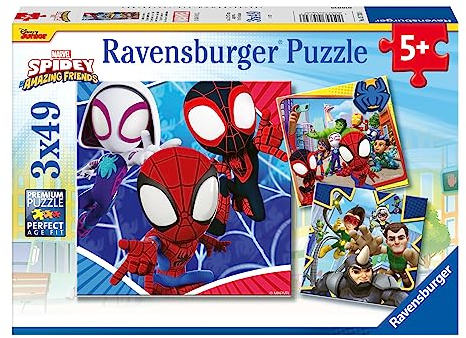 Ravensburger Kinderpuzzle 05730 - Spideys Abenteuer - 3x49 Teile Spidey und Seine Super-Freunde Puzzle für Kinder ab 5 Jahren