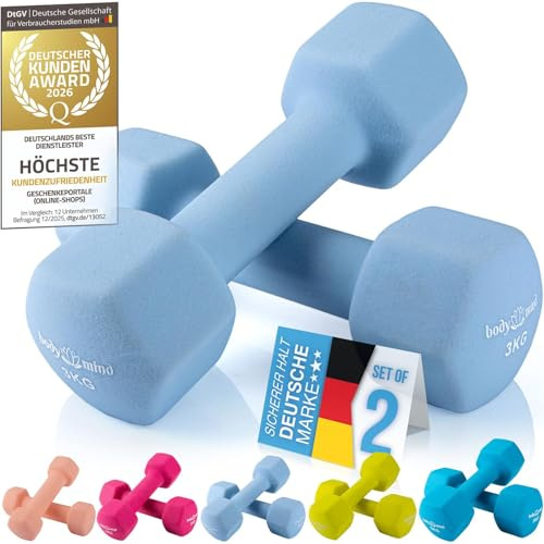 Body & Mind® Hantlar Set med 2 hantlar Hantlar; Effektiv styrketräning med olika vikter; Fitnessträning hemma (3 kg - Duvgrå set om 2)