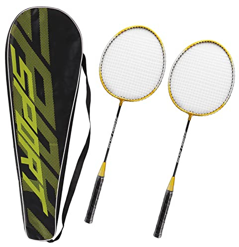 Wakects Badmintonschläger Sport 2er Set,Federballschläger Geteilter Schlägerkörper Eisenlegierung Badminton Racket mit Nylongriff und Schlägertasche für Anfänger,Gold 205