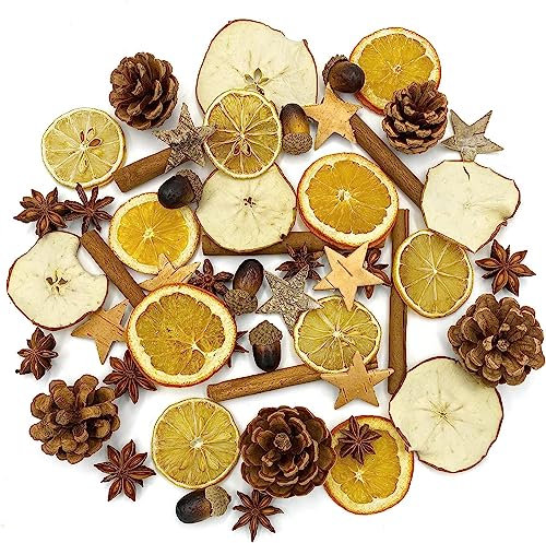 ESINO 52 Stücks Weihnachtsdeko Adventskranz Set, Weihnachten Bastelset Naturdeko mit Ölkiefer Orangenscheiben Apfelschnitze Zimtschnecken Sternanis Eichel Birke Stern Weihnachtspotpourri