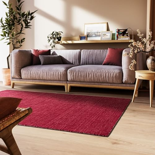Steffensmeier Gabbeh Teppich Nomade | Wolle (Schurwolle), Rot, Größe: 160x230 cm Kurzflor für Wohnzimmer, Flur, Ethno Look