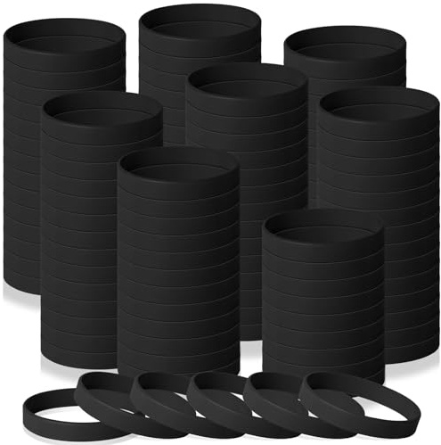 150 Stück schwarze Gummi-Silikon-Armbänder, solide Silikon-Armbänder, Geschenke für Erwachsene und Kinder (Schwarz, 150)