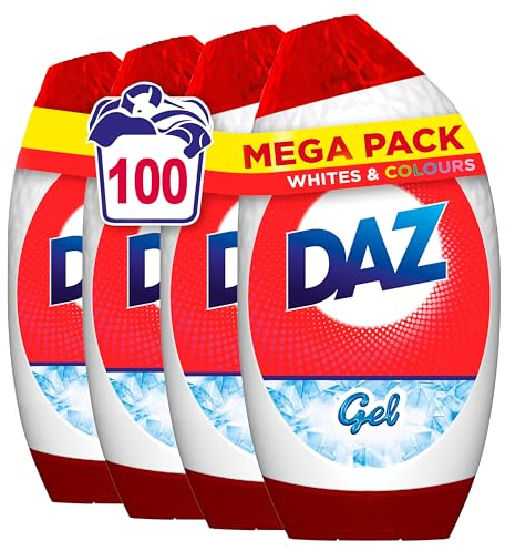 Daz Gel Laundry Detergent, 100 Washes, Stain Removal For Clothes, Washing Liquid For Whites & Colours, Brilliant Cleaning Even In Cold Washes (875ML X 4)