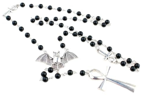 TIAOWUHalskette Gothic-Kreuz-Rosenkranz-Perlen-Handgefertigter Choker-Schmuck, Vampir-Ankh-Kreuz, Fledermaus-Anhänger, Pullover-Kette, wie abgebildet, as show, Metall