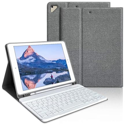 aMZCaSE - Funda para iPad Pro de 9.7 pulgadas con teclado para iPad de 6ª generación (2018), para iPad Air 2/1 de 5ª generación (2017), funda con teclado inalámbrico desmontable Bluetooth, color gris