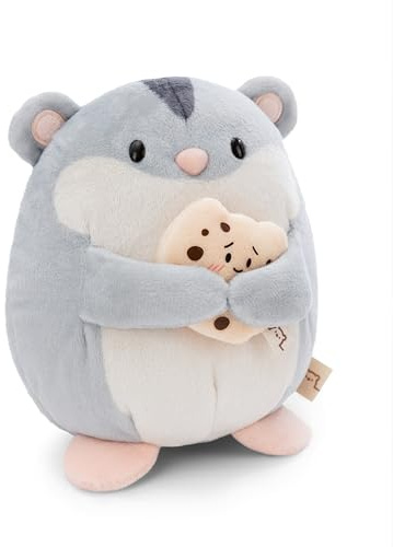 NICI gosedjur Hamster Shai 16cm med kaka i presentbox 11x12x6,5cm grå - Mjuk leksak gjord av mjuk plysch; Gullig mjuk leksak att gosa och leka med, för barn och vuxna: utmärkt present - 61150