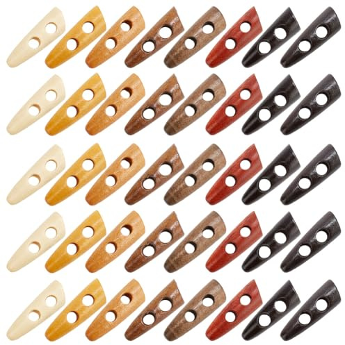 GOMAKERER 80 Stück Holz-Kippknöpfe, 8 Farbe Horn-Knebelknöpfe In Zahnform Holz-Nähknöpfe Mit 2 Löchern Pullover-Mäntel-Knöpfe Für DIY-Mäntel, Kleidung, Nähzubehör, Dekoration