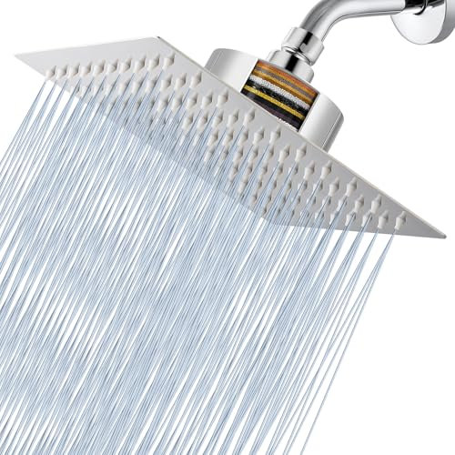 Voolan Soffione Doccia a Pioggia con Filtro, Soffione Doccia a Pioggia Grande ad Alto Flusso in Acciaio Inossidabile, Filtro per Soffione Doccia a Cascata per Acqua Dura (20cm Cromato)