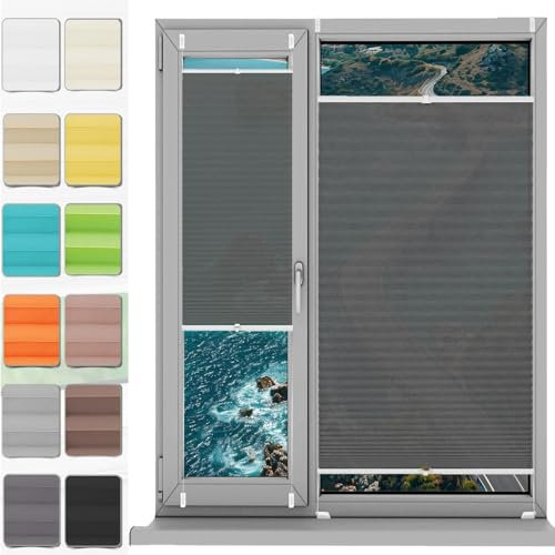 Plissee Ohne Bohren Klemmfix 28 x 40 cm, Blickdicht Sichtschutz Sonnenschutz, Klemmen Plissees Sichtschutz Fenster, Klemmfix Plissee Ohne Bohren, für Fenster & Tür, Grau