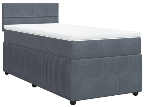 vidaXL Boxspringbett mit Matratze Dunkelgrau 90x200 cm Samt