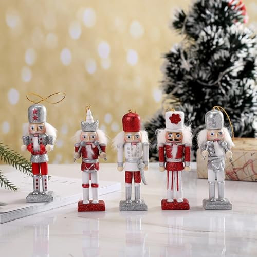 Lot de 5 décorations de Noël casse-noisette en bois à suspendre, figurine casse-noisette rétro (B)