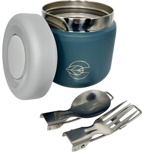 Convivio Stainless Steel Insulated Food Jar - Stylish double wall vacuum insulated Flask with foldable spoon and fork - 360ml leak proof container - keeps meal prep hot or cold while travelling