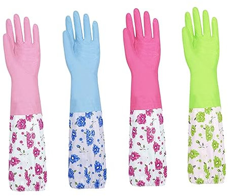 Healeved Geschirrspülhandschuhe 2 Paar Länge Weiches Futter Haushaltshandschuhe Mit Kordelzugverschluss Für Die Küchenreinigung Zufällige Farbe