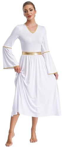 LiiYii Traje De Romano Medieval Mujer Disfraz De Ángel Vestido De Manga Larga Con Medias Acampanadas Vestido De Fiesta Carnaval