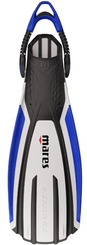 Mares Unisex Avanti 4X Open Heel Scuba Diving Fins | Bungee Straps & 4-Channel Blade | Lightweight High-Thrust Snorkeling Flippers for Travel & Cold Water, White/Black/Blue, Regular
