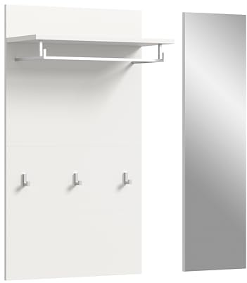 xonox.home - Paneel mit Spiegel Jam 90x106x27 cm in weiß - Flurmöbel Garderobenschrank Dielenmöbel Eingangsbereich - funktional stabile Konstruktion stilvolles Ambiente