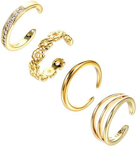 Heclia 4 anelli da dito in oro da donna con fascia aperta, anello da dito minimalista ed elegante per l'estate e la spiaggia, delicato gioiello da piede aperto