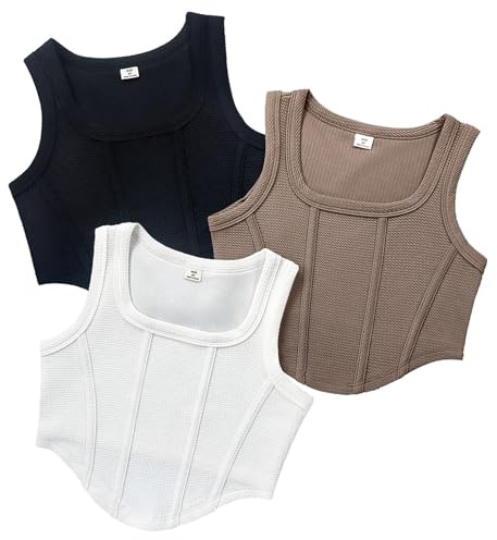 XINYUNZU 3er Pack Crop Tank Top Mädchen Sommer Sport Freizeit Tanktops Mode Ärmellose Shirt Atmungsaktiv Tops Slim Fit Unterhemden für Kinder und Teenager Mehrfarbig 13 Jahre