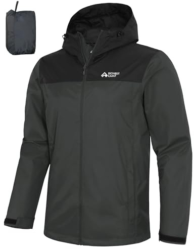 Pioneer Camp Giacca impermeabile da uomo con cappuccio – Giacca sportiva impermeabile da ciclismo con protezione antivento, grigio., L