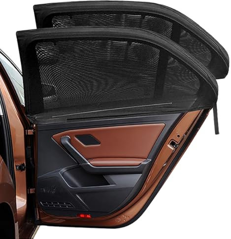 ILLUVA 2Pcs Universal Car Sunshades, UV Resistant Mesh for Car Window, Full Coverage Cars Rear Window Shade with Elastic Nylon Mesh, Hook&Loop Design