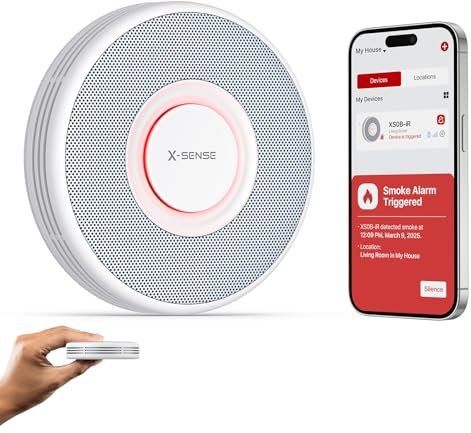 X-Sense Smart Wi-Fi Smoke and Heat Alarm with Voice Alerts and 17 Locations, Fire Alarm, 1.3 in (33 mm) Thick, XS0B-iR, 1-Pack