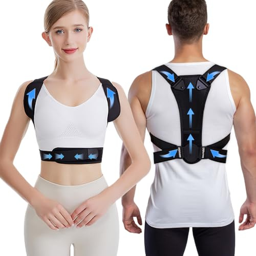 MSFANGHU Correttore Posturale Donna Uomo,Busto Correttore Posturale,Fascia Posturale Spalle e Schiena Traspirante Regolabile,Alleviare Il Dolore Al Collo,Raddrizza Spalle Schiena Dritta