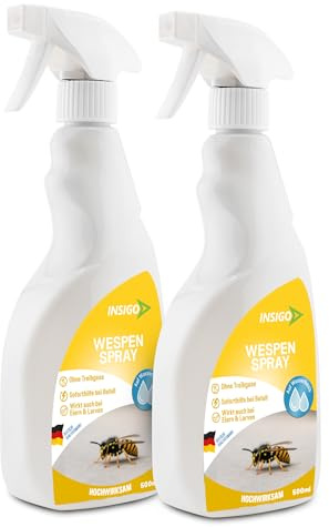 INSIGO Anti Wespen Spray 2x500ml Sprühflasche - Wespenmittel mit mechanischer Wirkung - Effektive Abwehr für Wespen - Wespen Spray mit Sofortwirkung