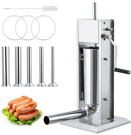 Sausage Stuffer, Manual 22LBS/10L Sausage Maker Machine, Meat Stuffer with Dual Speed, Stainless Steel Heavy Duty Sausage Filler with 5 Stuffing Tubes, for Commercial and Home Use