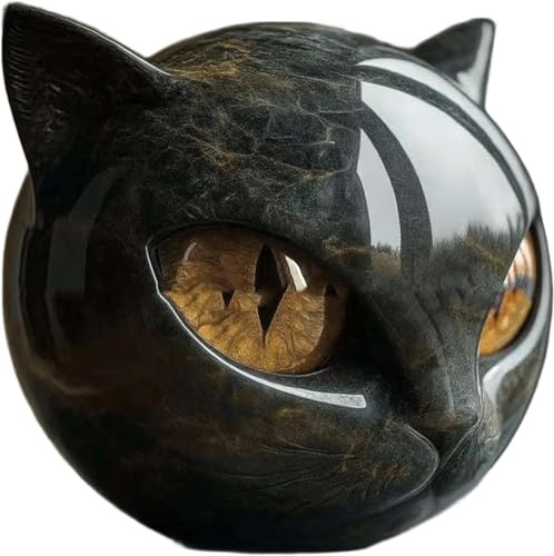 Haokelai Luxury Black Cat Stone Sculpture, Hand-Carved Crystal & Healing Stone, 2025 New Elegant Home Décor & Gift-Ready Art Piece, Cute Gemstone Decoration Gift for Cat Lovers (Yellow)