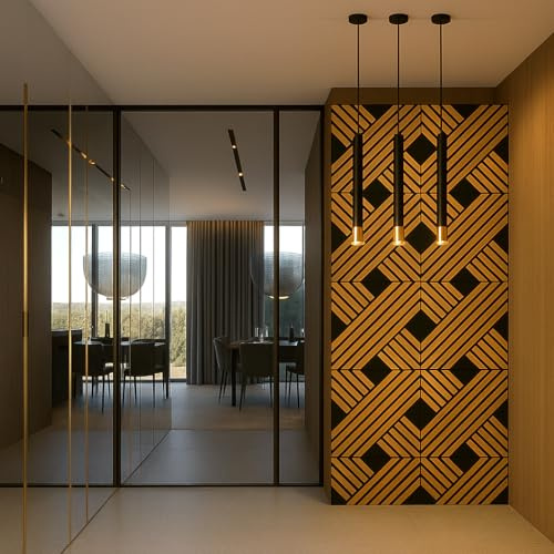 Panneau mural 3D en bois noir 50 x 50 cm - Paroi moderne à lamelles en bois - Revêtement mural et décoration murale pour salon, chambre à coucher et loft - Panneaux en bois élégants avec effet 3D