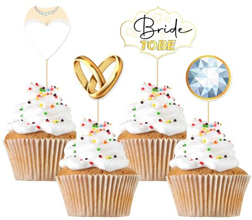 Bride to Be Cupcake Toppers - Bridal Shower Cupcake Supplies - Mr & Mrs Wedding Dessert Decor - Engagement Bachelorette Party Decorations - 16 PCS