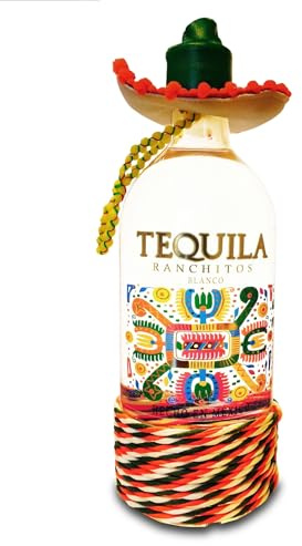 Ranchitos Tequila Blanco – Geschenk-Flasche mit Sombrero und Kordel – Klarer Agaven-Spirit aus Jalisco Mexiko 0,7l Alk. 35% Vol.
