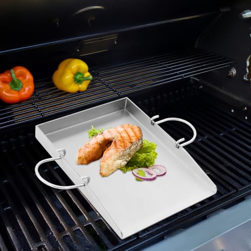 Plaque de cuisson en acier inoxydable 40 x 30 cm, 4 mm d'épaisseur, avec 2 spatules et poignées amovibles pour barbecue à gaz et au charbon de bois, accessoire de barbecue pour hommes et femmes