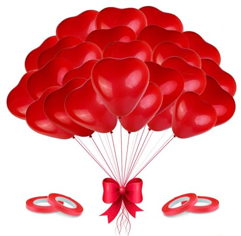 100 Stück Herzluftballons Rot, Helium Luftballons Hochzeit, Rot Herz Luftballons, Latex Herz Ballon 12 Zoll für Hochzeit Verlobung Valentinstag JGA Party Deko