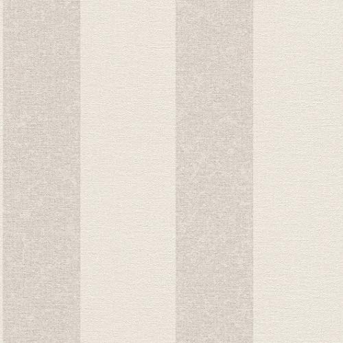 rasch Tapete 449600 aus der Kollektion Florentine II – Vliestapete in Beige mit cremefarbenen Streifen – 10,05m x 53cm (L x B)