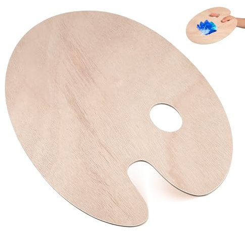 ULTNICE Farbpalette aus Holz für Öl-, Acryl-, Aquarellfarben, mit Daumenloch, ovale Form