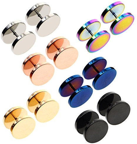 Awinrel Mens Womens Stud Earrings Fake Plugs Cheater Illusion Ear Gauges Tunnel Stainless Steel 6 Pairs Size 14mm