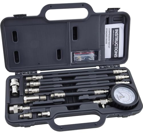 Speedway Motors Compression Test Kit, Standard Gauge, Includes Air Hold Quick Connector, Heavy-Duty Gauge with Whip Hose, Adapters for Small to Large Engines, Molded Case