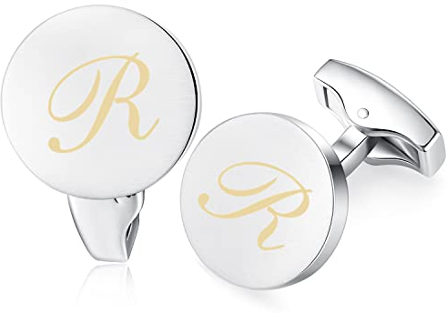 HONEY BEAR Briefe Initialen Buchstabe manschettenknöpfe Herren Edelstahl Hochzeit Cufflinks Manschettenknopf Gebürstetes Silber (R)